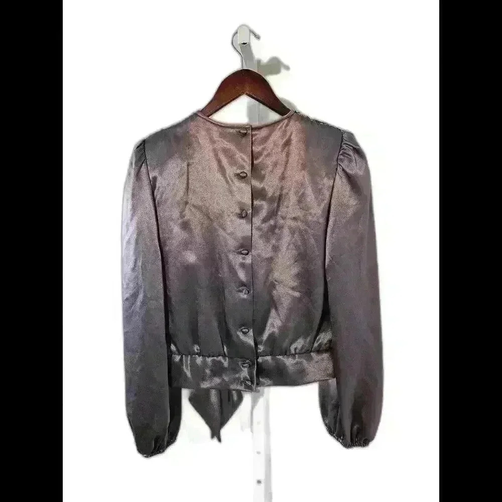 RARE VINTAGE FIND! Elegant Sequin-Covered Crop Top with Satin Sleeves - Picture 3 of 7
